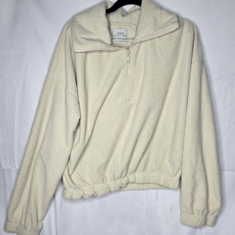 Urban Outfitters Cream Fleece Half-Zip Pullover Sweatshirt Size XL | Cozy Sherpa - Picture 2 of 5
